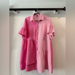 Pretty in Pink shirt dress! 2 shades, color block. Cute & comfort!